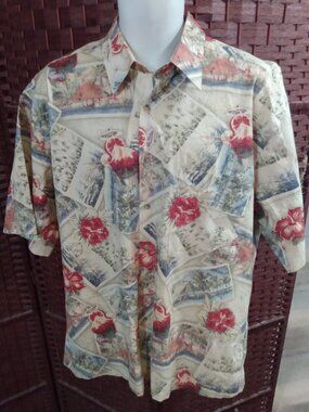 Vintage Pierre Cardin Hawaiian Shirt Cocktails Flowers Large Floral